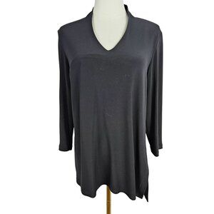 Sympli Tunic Top Size 10 Black Knit V-Neck 3/4 Sleeve Classic Minimalist Staple